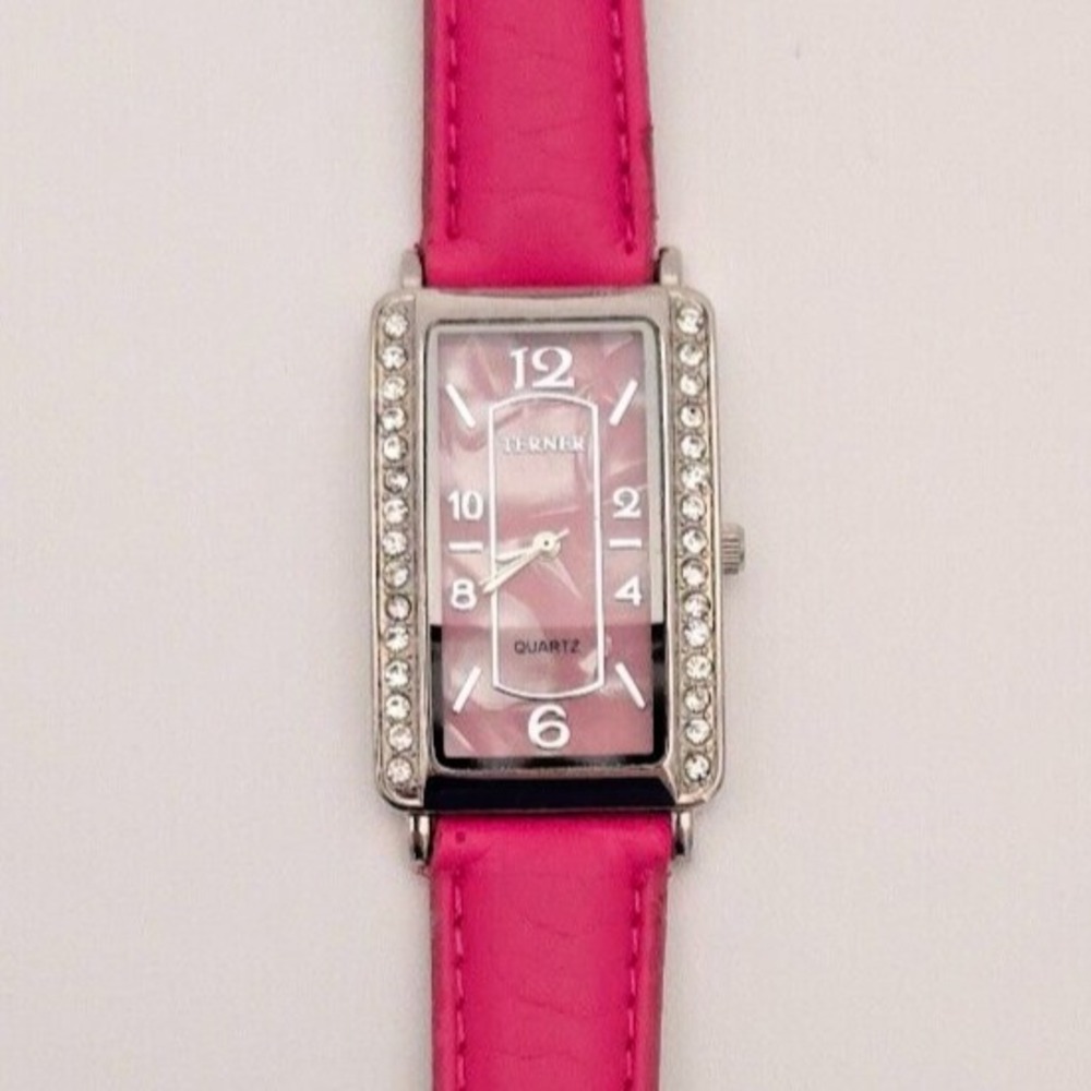 Women's Terner Pink & Silver‎ Toned Bling Wristwatch w/ Adjustable Buckle Band